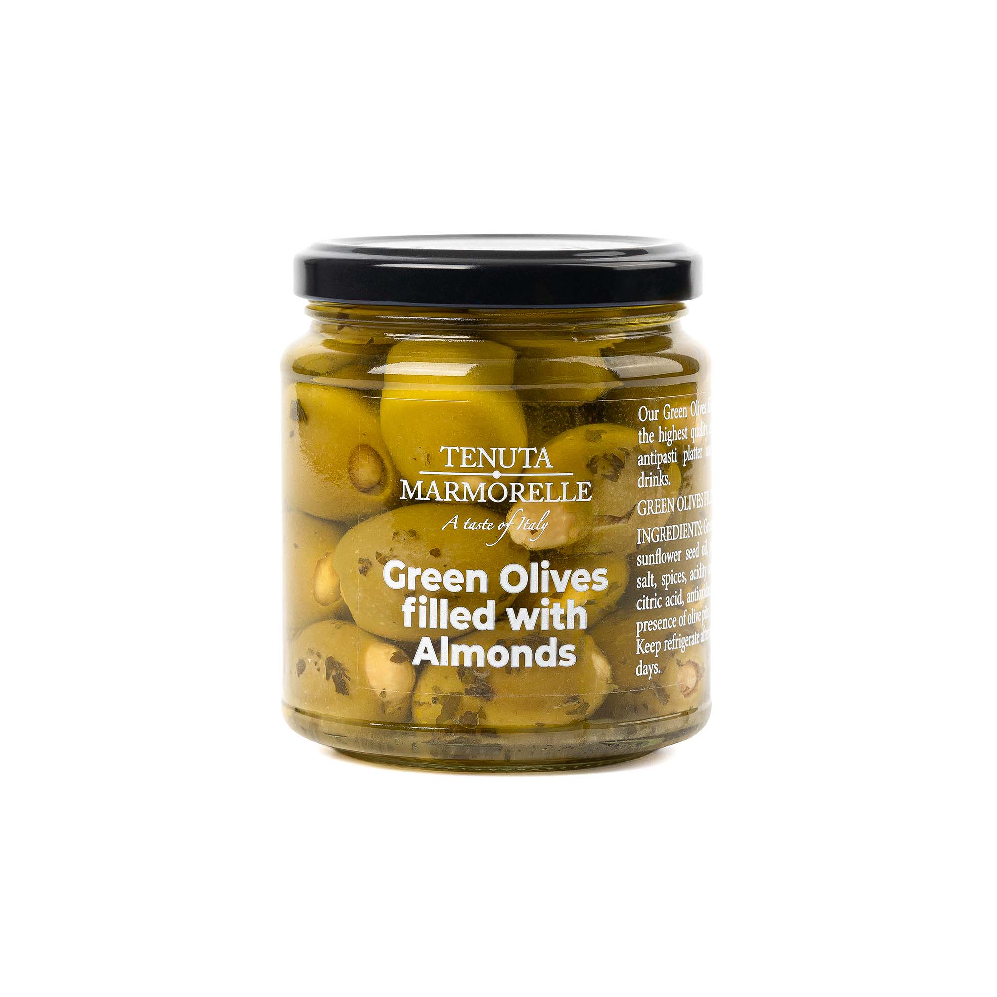 Green Olives Filled with Almonds 180g – Tenuta Marmorelle