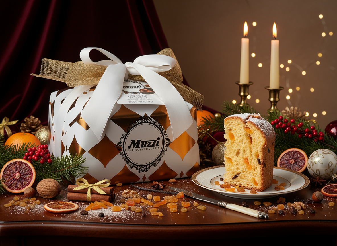Muzzi Classic Panettone with Candied Orange Peel & Sultanas – Hand Wrapped 750g