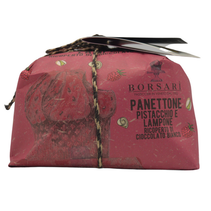 Borsari Hand wrapped panettone with Pistachio and Raspberries 750g