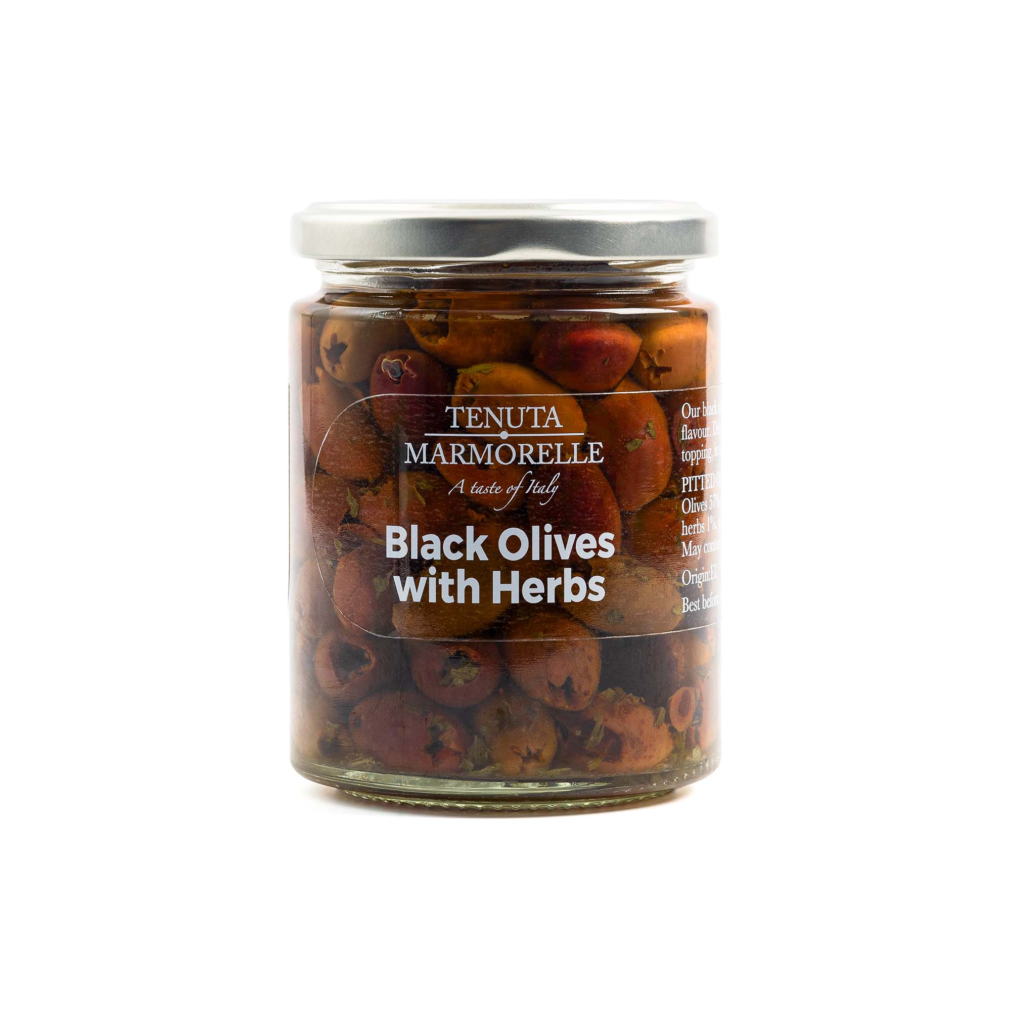 Pitted Leccino Black Olives with Herbs 314ml