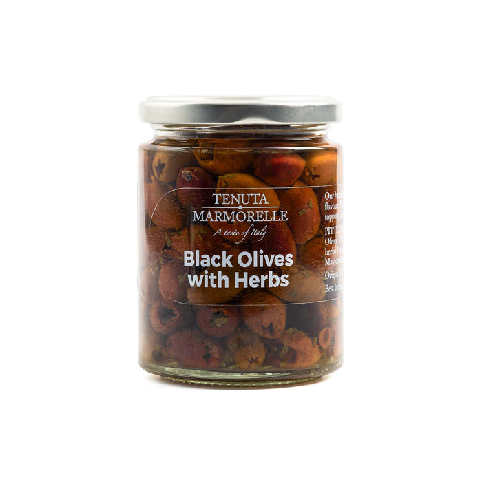 Pitted Leccino Black Olives with Herbs 314ml