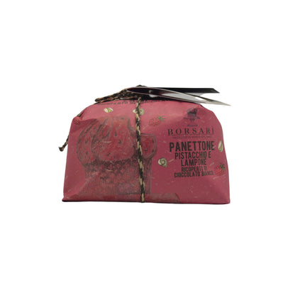 Borsari Hand wrapped panettone with Pistachio and Raspberries 750g