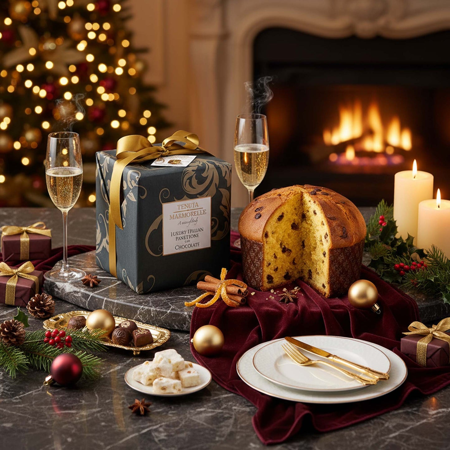 Tenuta Marmorelle Hand Wrapped Luxury Italian Panettone with Chocolate 500g