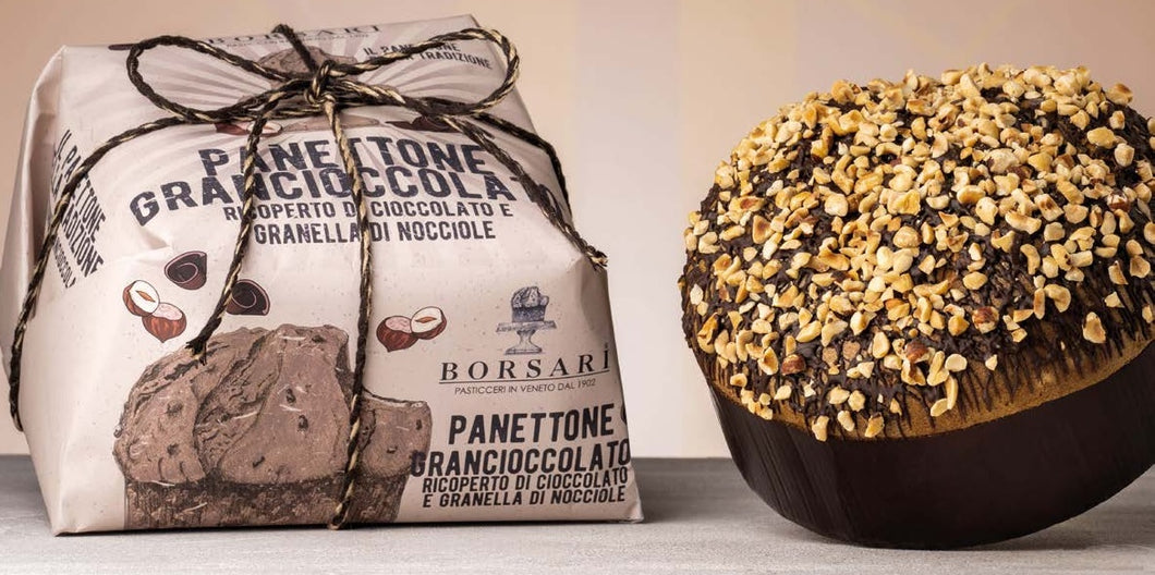 Chocolate Cream Panettone Covered in Chocolate & Hazelnut Crumbs 1kg Hand Wrapped