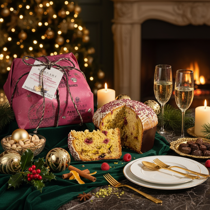 Borsari Hand wrapped panettone with Pistachio and Raspberries 750g