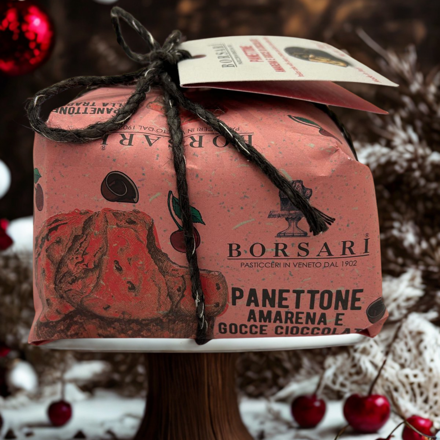 Borsari Hand Wrapped Cherry and Chocolate Chip Panettone 500g
