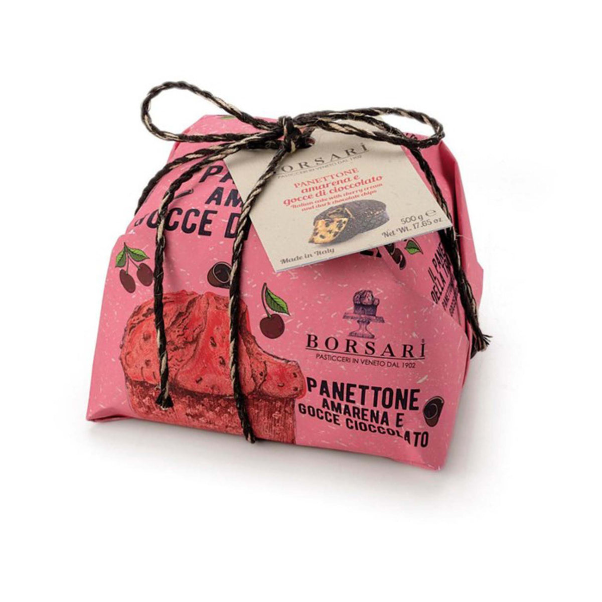 Hand Wrapped Panettone with Cherry & Choc Chips 500g