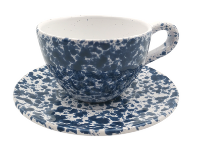 Blue Speckled Tea Cup and Saucer