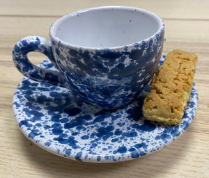 Blue Speckled Espresso Cup and Saucer