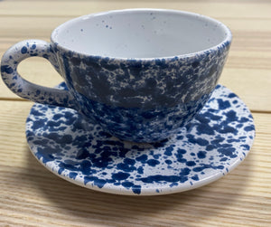 Blue Speckled Tea Cup and Saucer