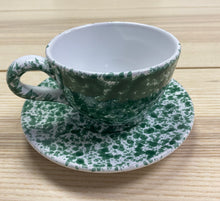 Load image into Gallery viewer, Green Speckled Tea Cup and Saucer