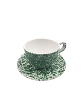 Load image into Gallery viewer, Green Speckled Tea Cup and Saucer