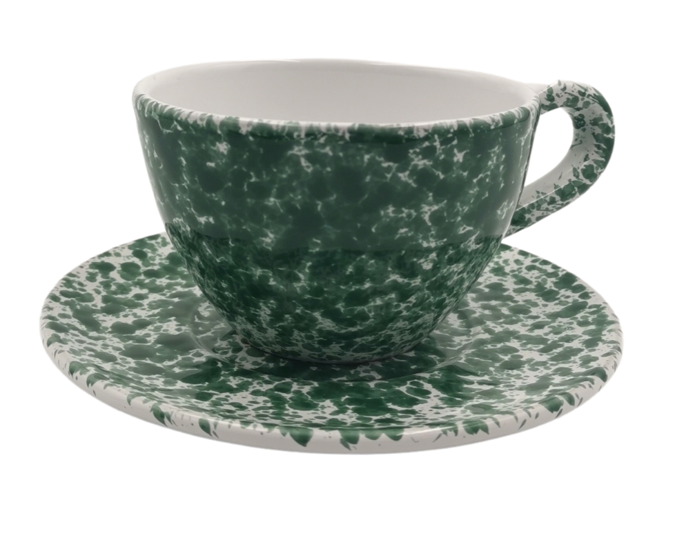 Green Speckled Tea Cup and Saucer