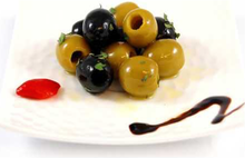 Load image into Gallery viewer, Black &amp; Green Pitted Olives with Herbs 314ml - Tenuta Marmorelle